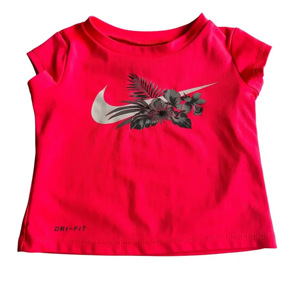Nike Pink Floral Logo Athletic Tee - Size 12 Months